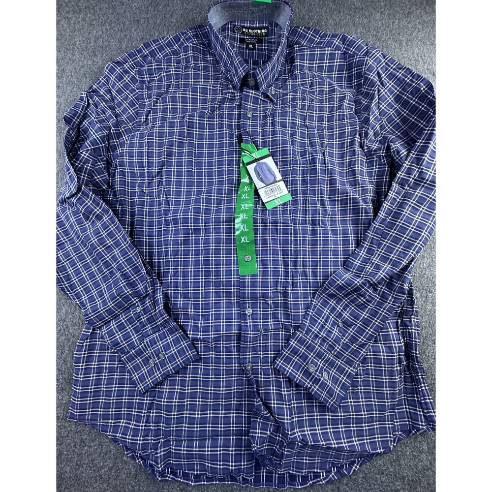 BC Clothing‎ Expedition Shirt Mens XLarge Charcoal Navy Plaid Button Down New